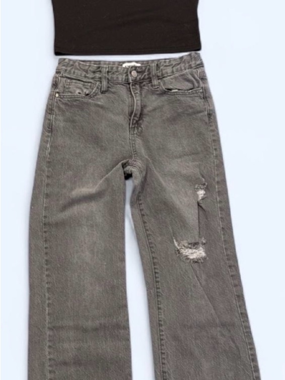 Teen High-Rise Distressed Straight Jeans — Gray